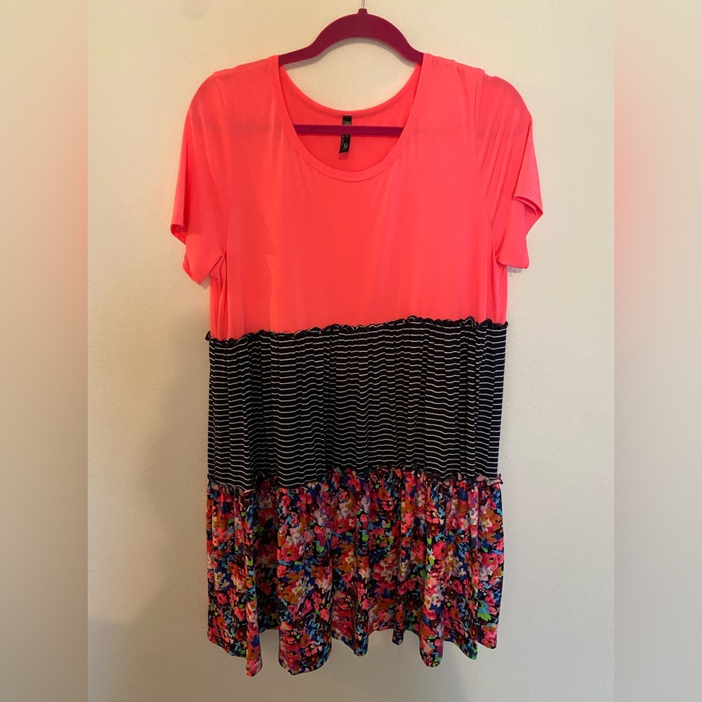 Vibrant Pink and Black Striped Floral Women's dress